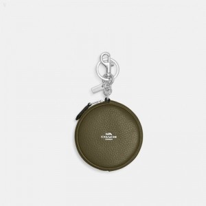 Coach Circular Coin Pouch Bag Charm - Women's Accessories - Silver / Olive | WRFD0827