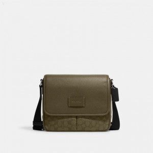 Coach Sprint Map Bag 25 In Signature Jacquard - Men's Crossbody Bags - Silver / Olive / Green | QLOM4212