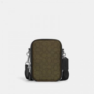 Coach Stanton Crossbody In Signature Jacquard - Men's Crossbody Bags - Silver / Olive / Green | PMJF2668