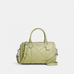 Coach Rowan Satchel With Puffy Diamond Quilting - Women's Satchel Bags - Silver / Pale Light Green | CAHR1882