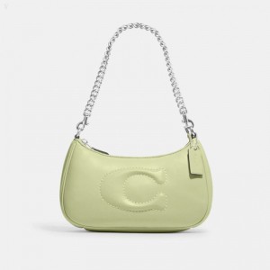 Coach Teri Shoulder Bag With Signature Quilting - Women's Shoulder Bags - Silver / Pale Light Green | GFEY0856