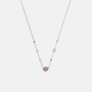 Coach Sparkling Rose Stone Necklace - Women's Jewelry - Silver / Pink | EYIW8069