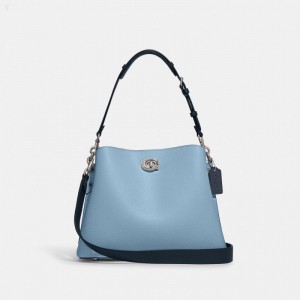 Coach Willow Shoulder Bag In Colorblock - Women's Shoulder Bags - Silver / Pool Multicolor | UFIK9311