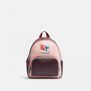 Coach Mini Court Backpack In Colorblock With Ski Speed Graphic - Women's Backpacks - Silver / Powder Pink Multicolor | UTZW6775