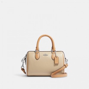 Coach Mini Rowan Crossbody In Colorblock - Women's Crossbody Bags - Silver / Sandy Beige Multicolor | EMWO2736
