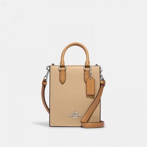 Coach North South Mini Tote In Colorblock - Women's Crossbody Bags - Silver / Sandy Beige Multicolor | KOLY6307