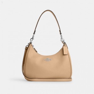 Coach Teri Hobo - Women's Shoulder Bags - Silver / Sandy Beige | DYKV7370