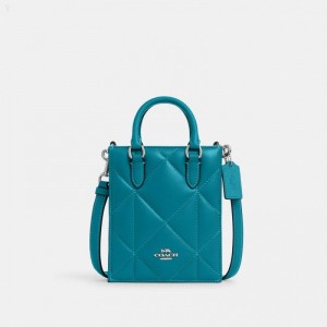 Coach North South Mini Tote With Puffy Diamond Quilting - Women's Crossbody Bags - Silver / Teal | WVWT2108