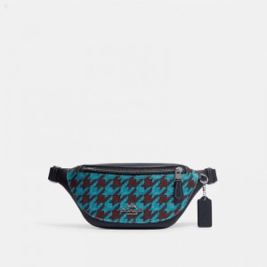 Coach Warren Mini Belt Bag With Houndstooth Print - Men's Crossbody Bags - Silver / Teal / Wine | BSGD2267