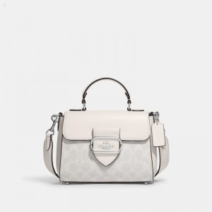 Coach Morgan Top Handle Satchel In Signature Canvas - Women's Satchel Bags - Silver / White | CDOW7948