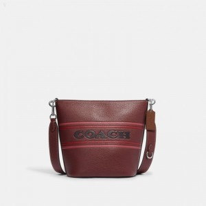 Coach Logan Duffle With Coach Stripe - Women's Crossbody Bags - Silver / Wine Multicolor | NCOC1654