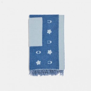 Coach Coach Stars Oversized Muffler With Pockets - Women's Scarves - Sky Blue | EDNQ3624