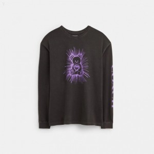 Coach Bear Graphic Relaxed Longsleeve T Shirt - Men's T Shirts - Smoke | PGFN7273