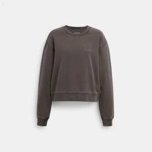 Coach Garment Dye Crewneck - Women's Tops - Smoke | YVIJ1479