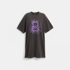 Coach Rave Bear T Shirt Dress - Women's Dress - Smoke | NZCT1949