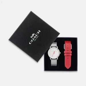 Coach Ruby Watch Gift Set,32 Mm - Women's Watches - Stainless Steel / Red | QXNY6227