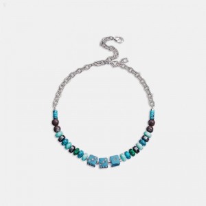 Coach Dice Beaded Choker Necklace - Women's Jewelry - Turquoise Multicolor | JXMK0610
