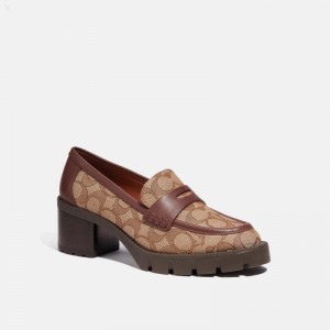 Coach Colleen Loafer In Signature Jacquard - Women's Loafers - Walnut / Khaki | WHAS7001