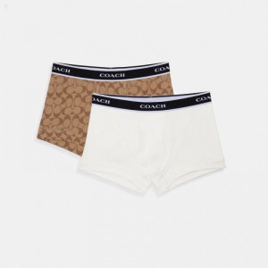 Coach Boxer Set - Men's Shorts - White Khaki | PLTU3656