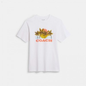 Coach Hawaiian Graphic T Shirt - Men's T Shirts - White | BSJG9323