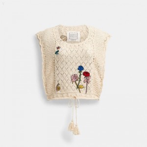 Coach Coach X Observed By Us Pointelle Crop Top - Women's Tops - White Multicolor | LNYM8276