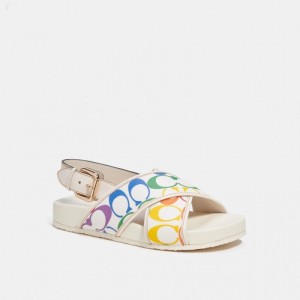 Coach Adora Sandal In Rainbow Signature Canvas - Women's Sandals - White | HSUQ6217