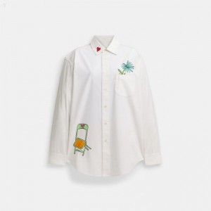 Coach Coach X Observed By Us Button Down Shirt - Women's Shirts - White | FISJ8867
