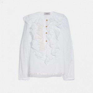 Coach Peasant Blouse - Women's Tops - White | JPAE3085