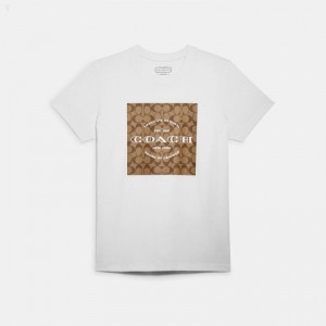 Coach Signature T Shirt In Organic Cotton - Women's T Shirts - White | AZKW3071