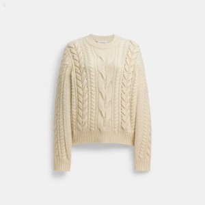 Coach Sweater With Braided Detail - Women's Sweater - White | RWTA2847