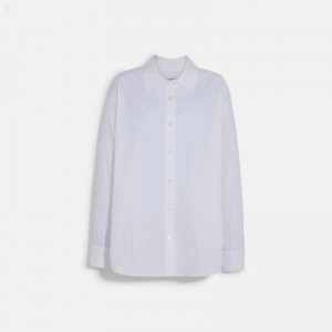 Coach Wrinkled Button Down Shirt - Women's Shirts - White | SVFJ5914