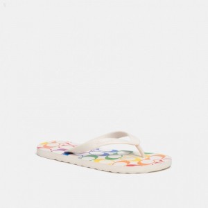 Coach Zak Flip Flop In Rainbow Signature - Women's Flip Flops - White | WTRA2563