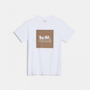 Coach Signature Horse And Carriage T Shirt In Organic Cotton - Women's T Shirts - White / Brown | GIBX6655