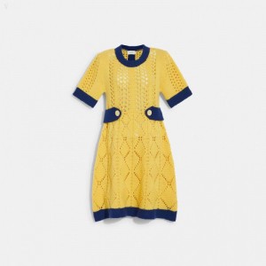 Coach Colorblock Knit Dress - Women's Dress - Yellow Multicolor | WDQK9870