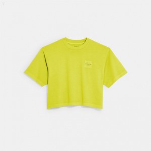 Coach Garment Dye Cropped T Shirt - Women's T Shirts - Yellow | VACX0312