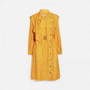 Coach Dot Print Architectural Drape Belted Dress - Women's Dress - Yellow / Blue | TTSG1799