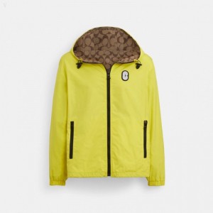 Coach Reversible Full Zip Windbreaker - Men's Coats - Yellow / Khaki | ACAS8619